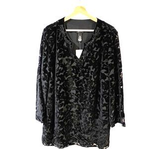 Maggie Barnes Womens Velvet Burnout Tunic Top Sz 1X Cocktail Loose Whimsigoth